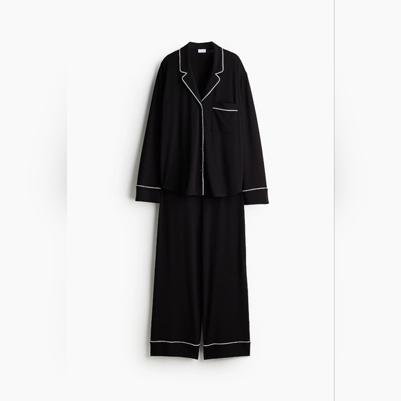 H&M Women's Black Viscose-Blend Black Pajama Set